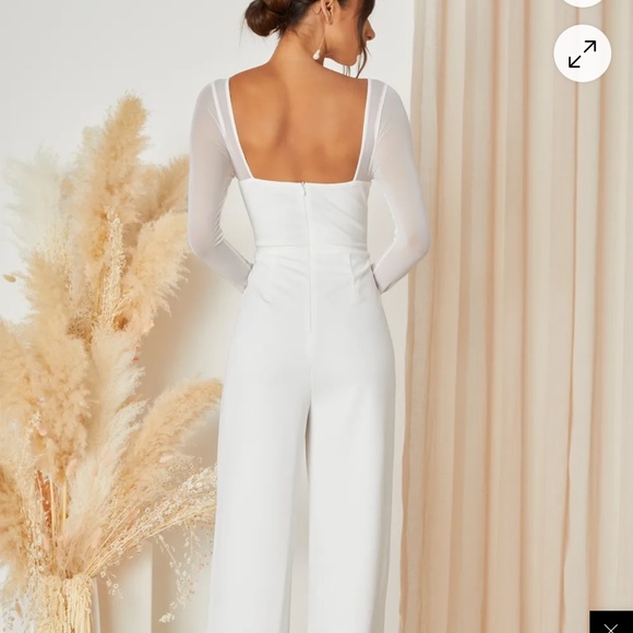 Lulus Lovingly Yours White Mesh Long Sleeve Jumpsuit - Size XL - Picture 2 of 3